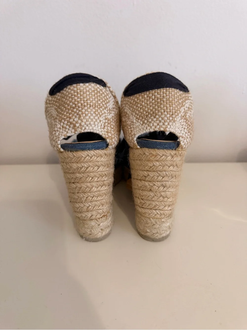Castaner Navy Canvas Espadrille Wedge Sandals with Ankle Wrap Size 37 (7 US)